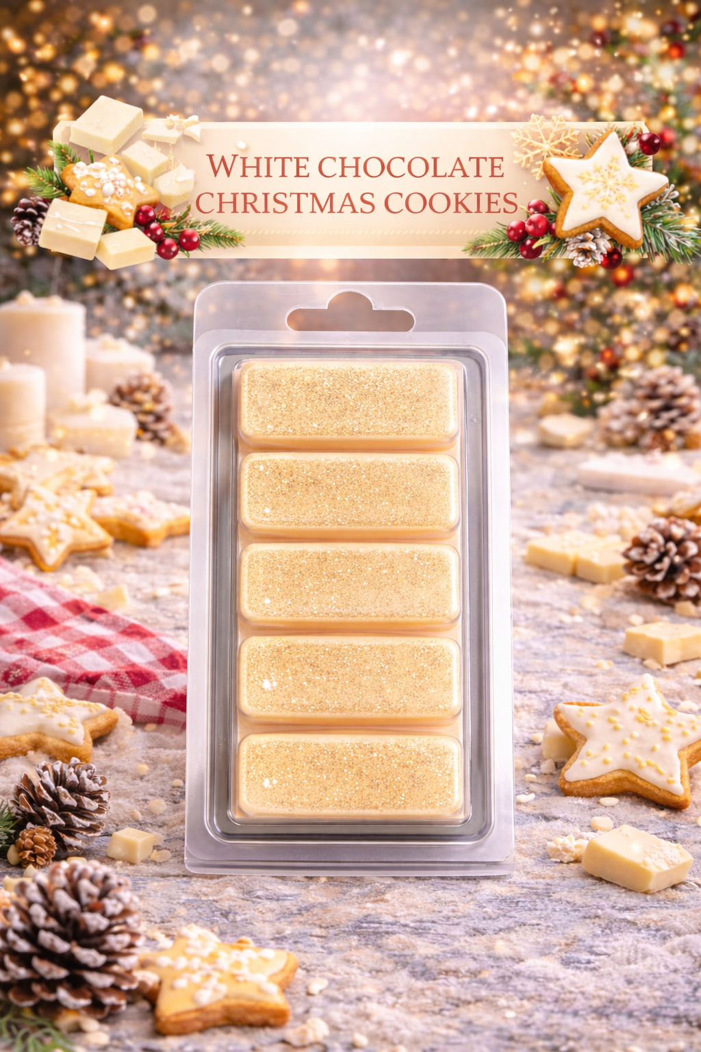 White Chocolate Christmas Cookies Wax Melts – Strong Scented 5 Cell Snap Bar | Sweet Bakery Fragrance UK