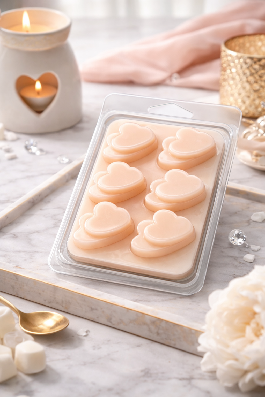 Peaches & Cream Wax Melts – Strong Scented Double Heart Clamshell | Sweet Fruity Home Fragrance UK