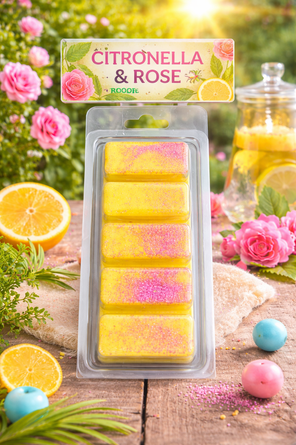 Citronella & Rose Wax Melts – Strong Scented 5 Cell Snap Bar | Fresh Floral Citrus Home Fragrance UK