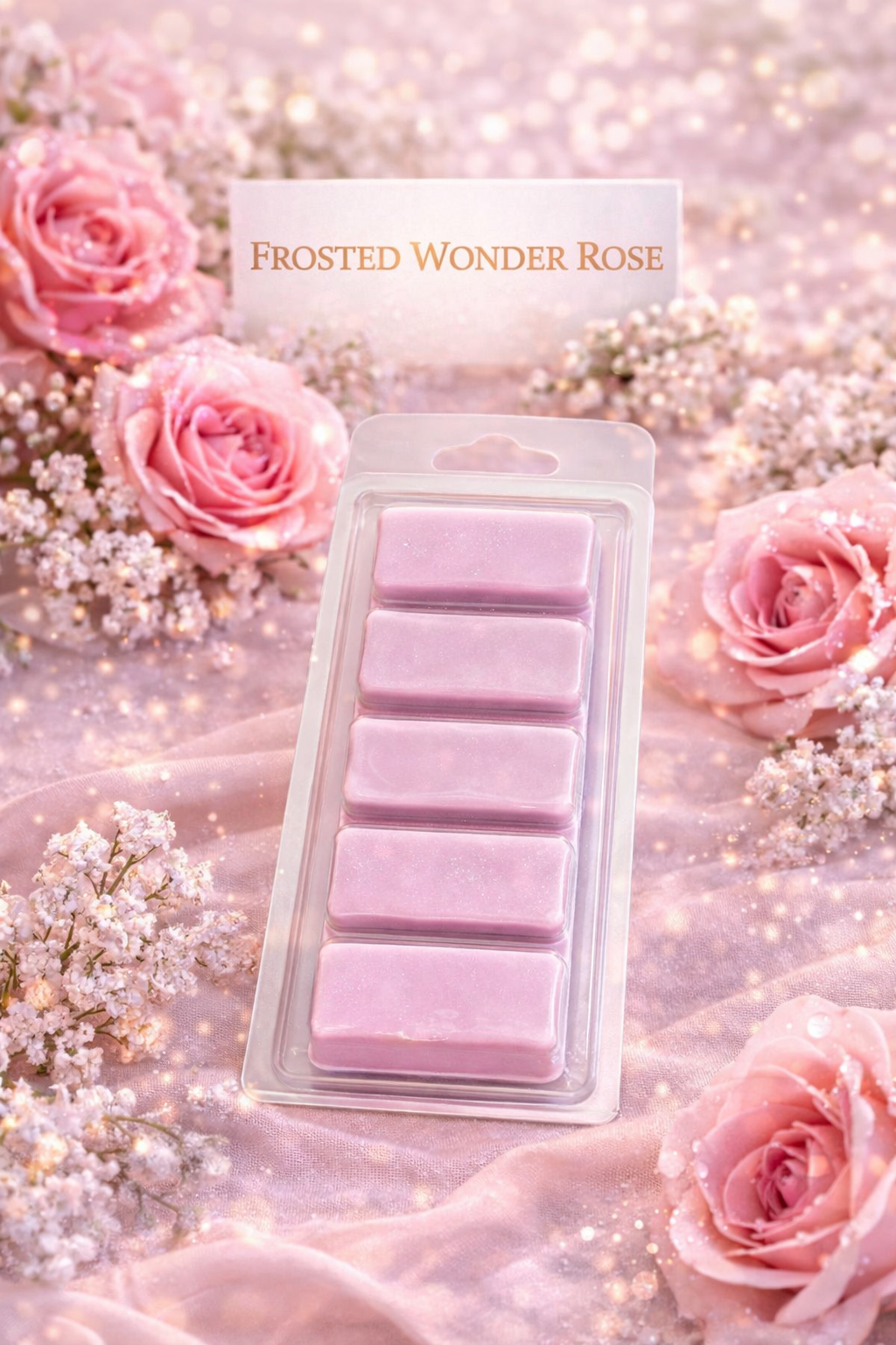 Frosted Wonder Rose Wax Melts – Strong Scented 5 Cell Snap Bar | Sweet Floral Home Fragrance UK