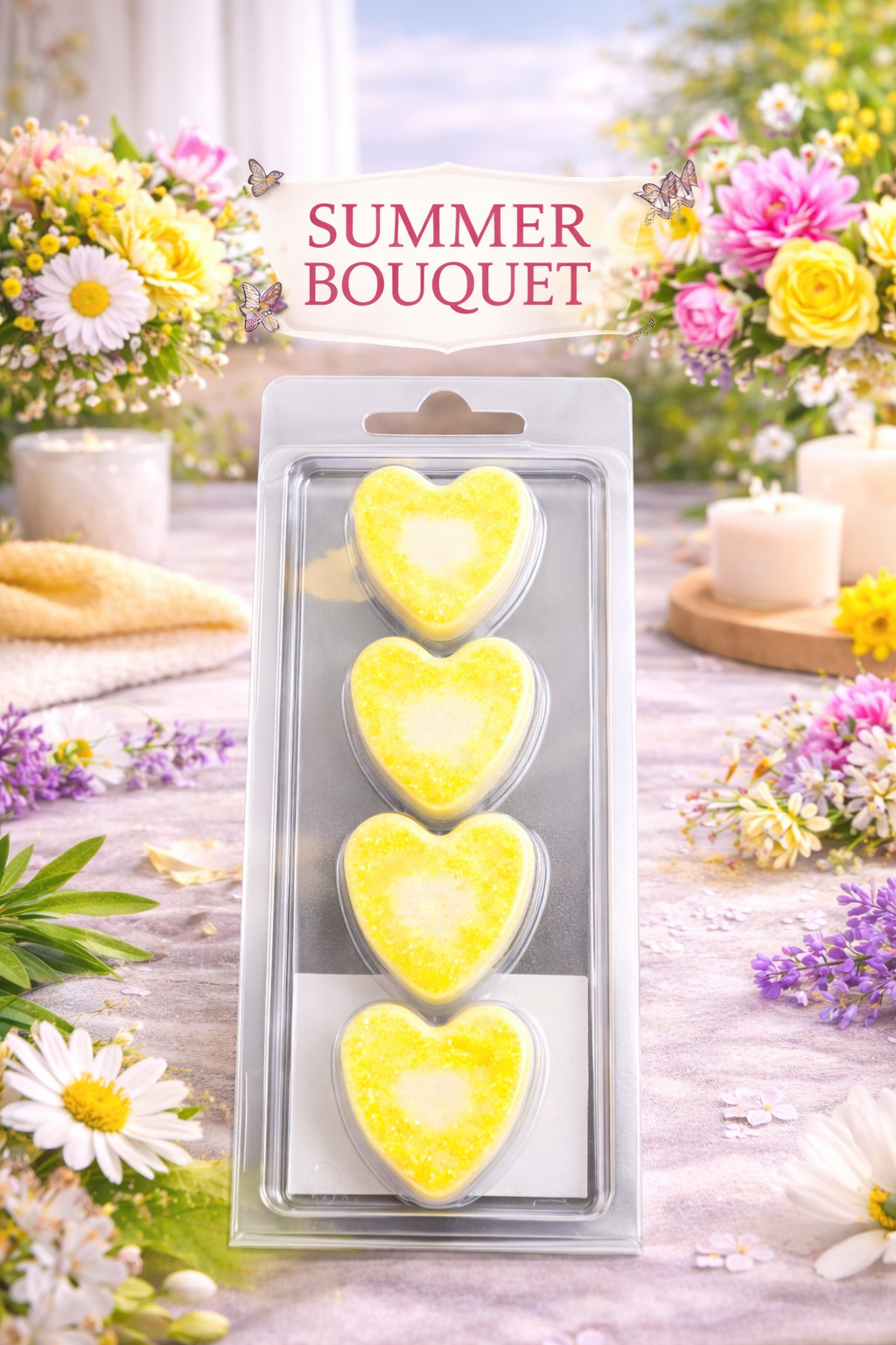 Summer Bouquet Wax Melts – Strong Scented Heart Clamshell | Floral Fresh Fragrance UK