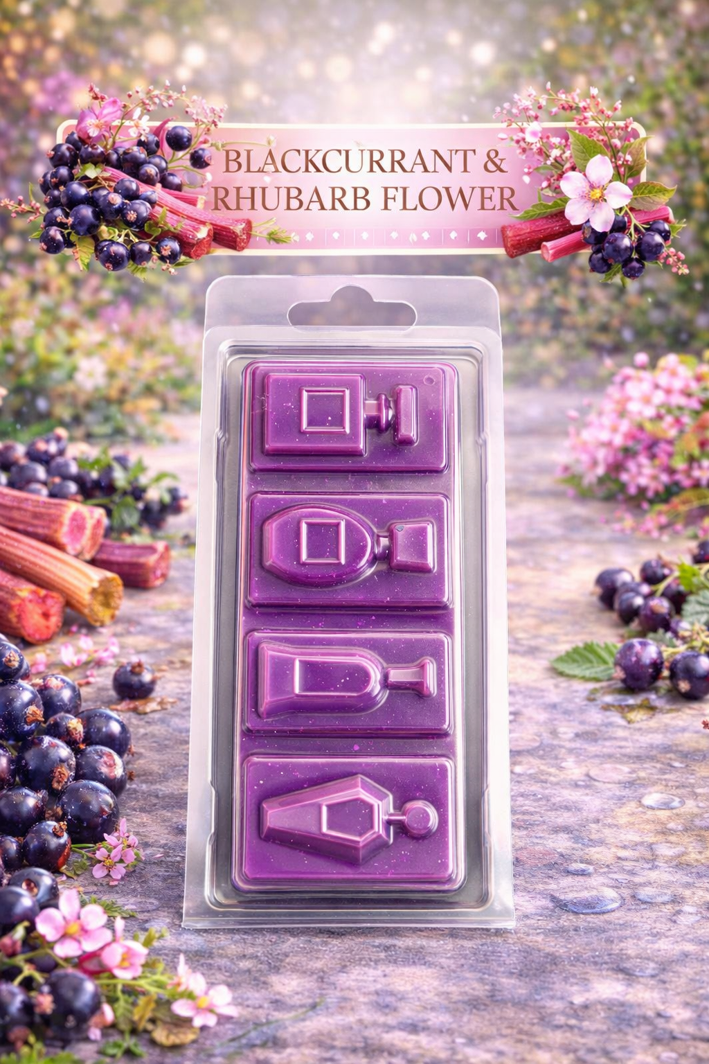 Blackcurrant & Rhubarb Flower Wax Melts – Strong Scented 4 Cell Clamshell | Fruity Floral Fragrance UK