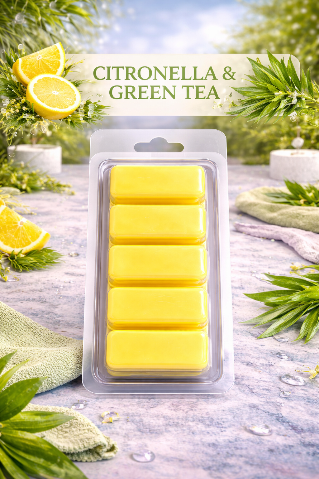 Citronella & Green Tea Wax Melts – Strong Scented 5 Cell Snap Bar | Fresh Citrus Herbal Fragrance UK