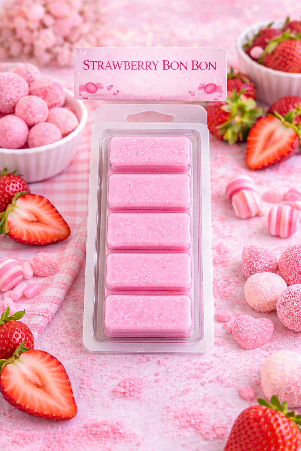 Strawberry Bon Bon Wax Melts – Strong Scented 5 Cell Snap Bar | Sweet Candy Home Fragrance UK